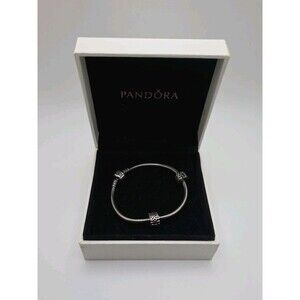 Authentic Sterling Silver 925 Pandora Bracelet Barrel Clasp w/ 2 Stoppers 7 in